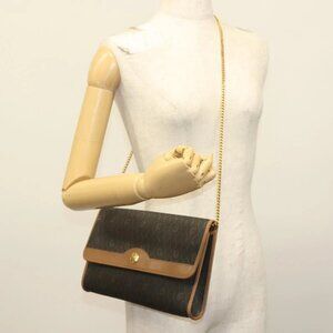 Christian Dior Honeycomb Canvas Chain Shoulder Bag PVC Black Gold Auth